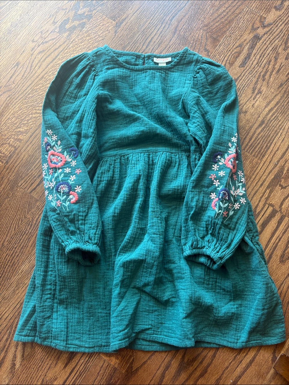 Cat & Jack Teal Long-Sleeve Embroidered Sleeves Girls' Dress